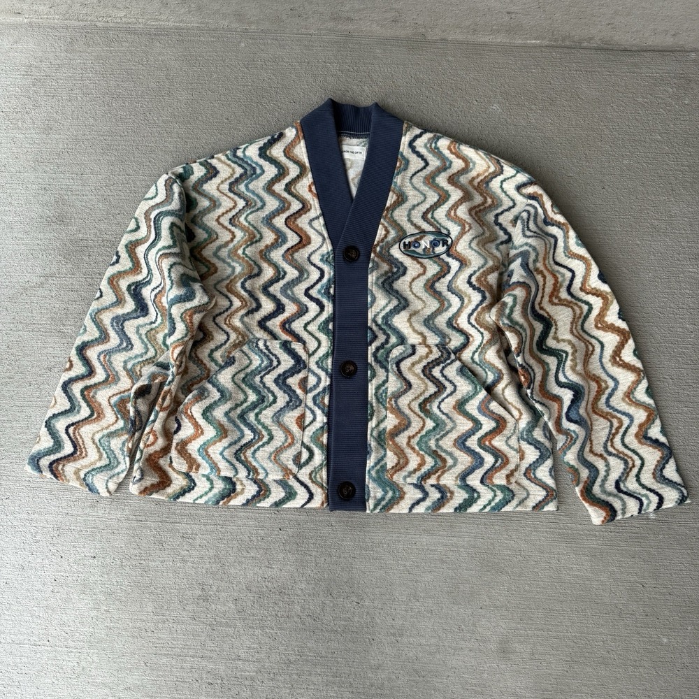 Honor The Gift Men's Knit Cardigan Sweater Zig Zag Pattern Multicolor Size M